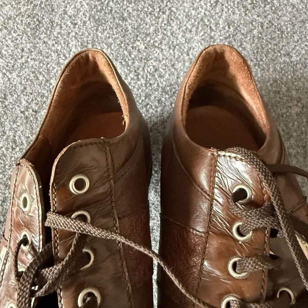 Franco Sarto Men's Brown Leather Ostrich Print Lace-Up Sneakers US 12.5 67576A